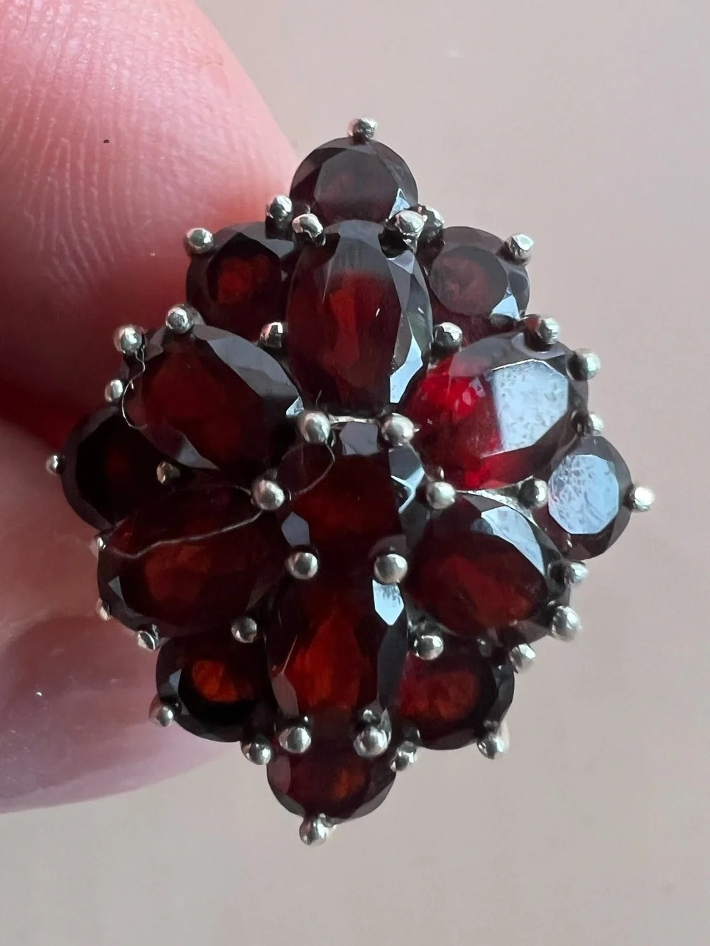 Sterling Silver Garnet Cluster Ring - Deep Red